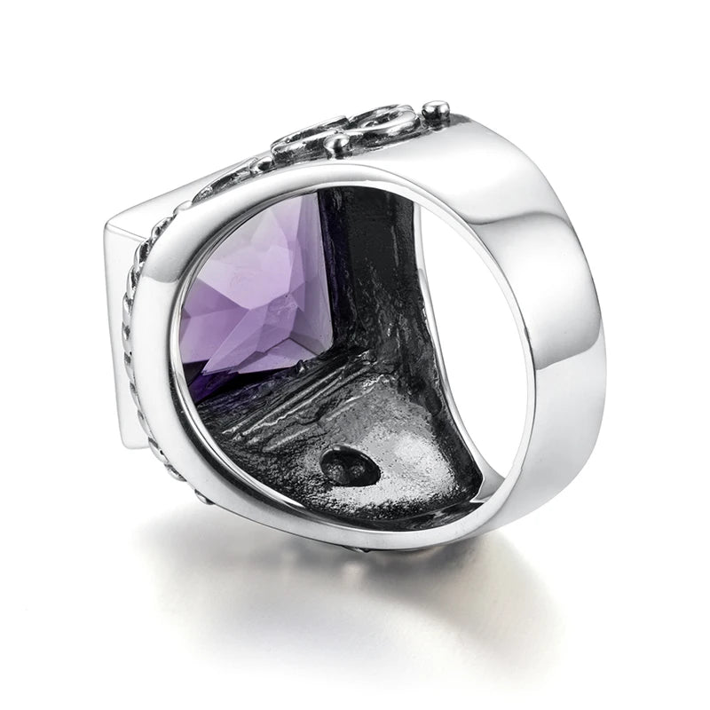 Massive 925er Sterlingsilber dicke Herrenringe Amethyst Vintage Art Deco Revival Vintage männlicher Schmuck Party Geschenk für Ehemann