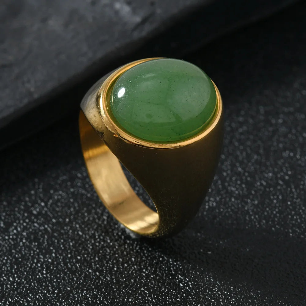 HNSP 316L Edelstahl Oval Naturstein Ring Für Männer Frauen Finger Vintage-Schmuck Schwarz Grün Tigerauge Männliche Ringe
