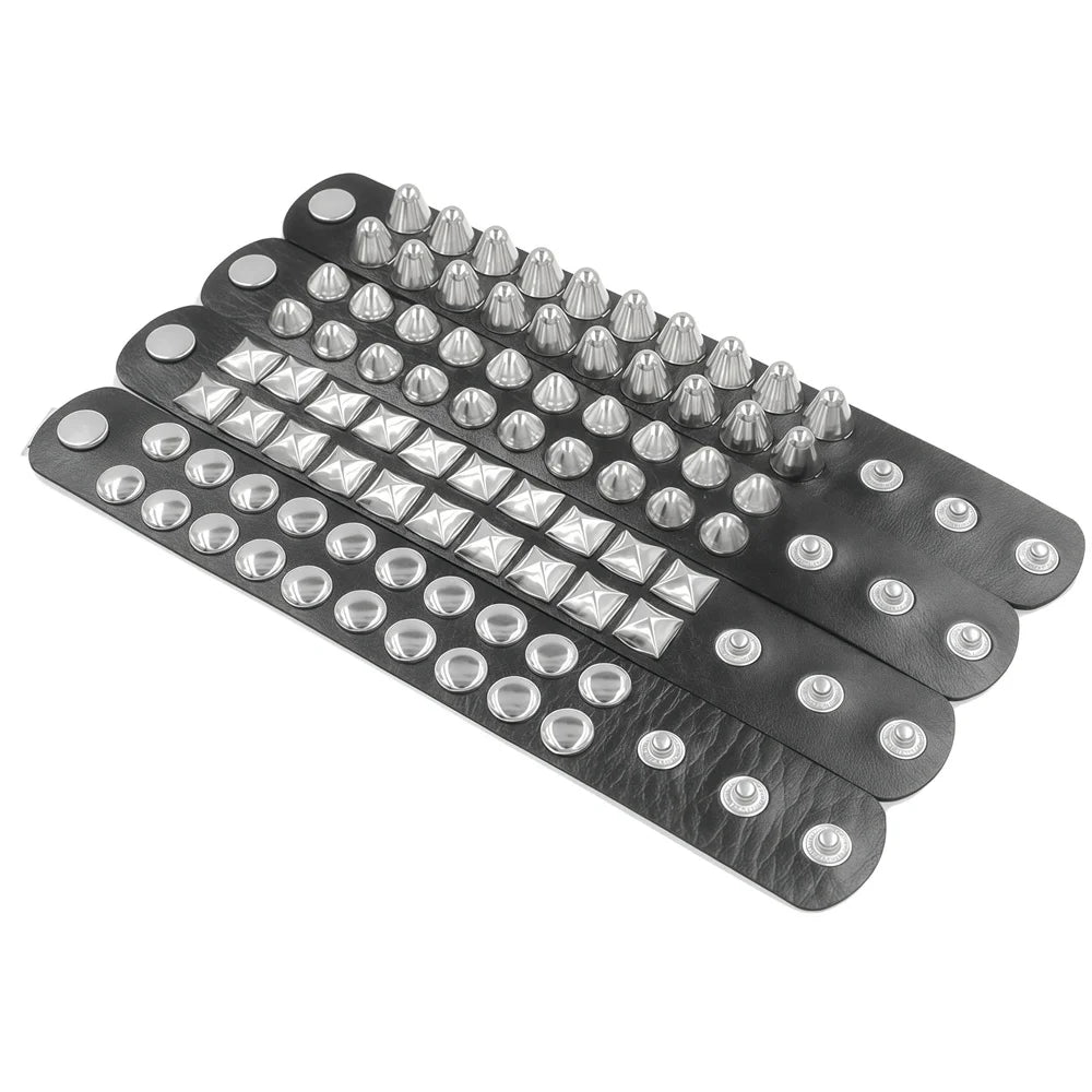 Neue breite Punk Chunky Rivet Leder Armreif Rock Reihen quadratische Nägel Armband einstellbare Größe Schmuck Armbänder & Armreif