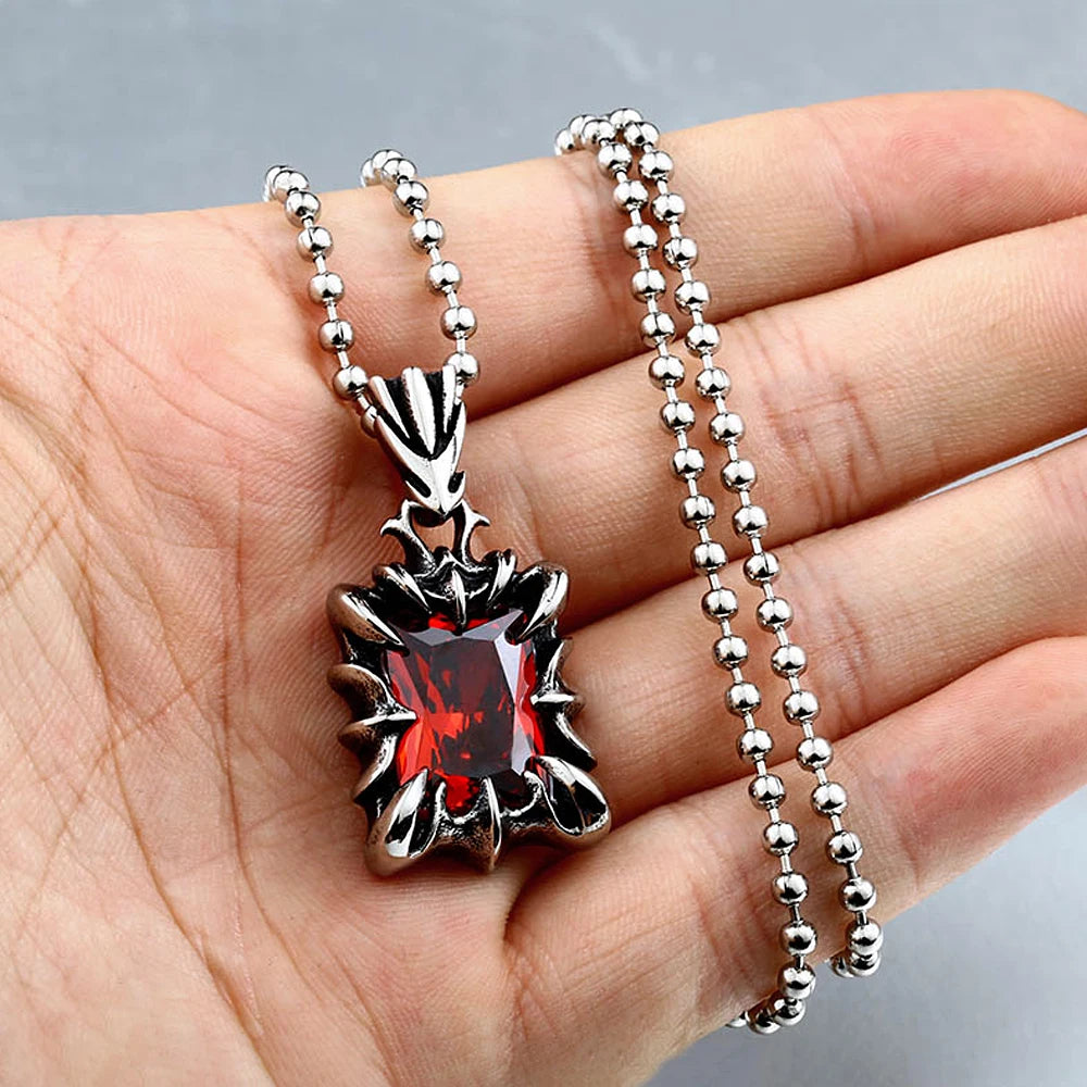 Vintage Mode rot/schwarz/blau/grün Farbe Stein Anhänger Halskette für Männer Frauen Edelstahl Punk Paar Schmuck Drops hipping