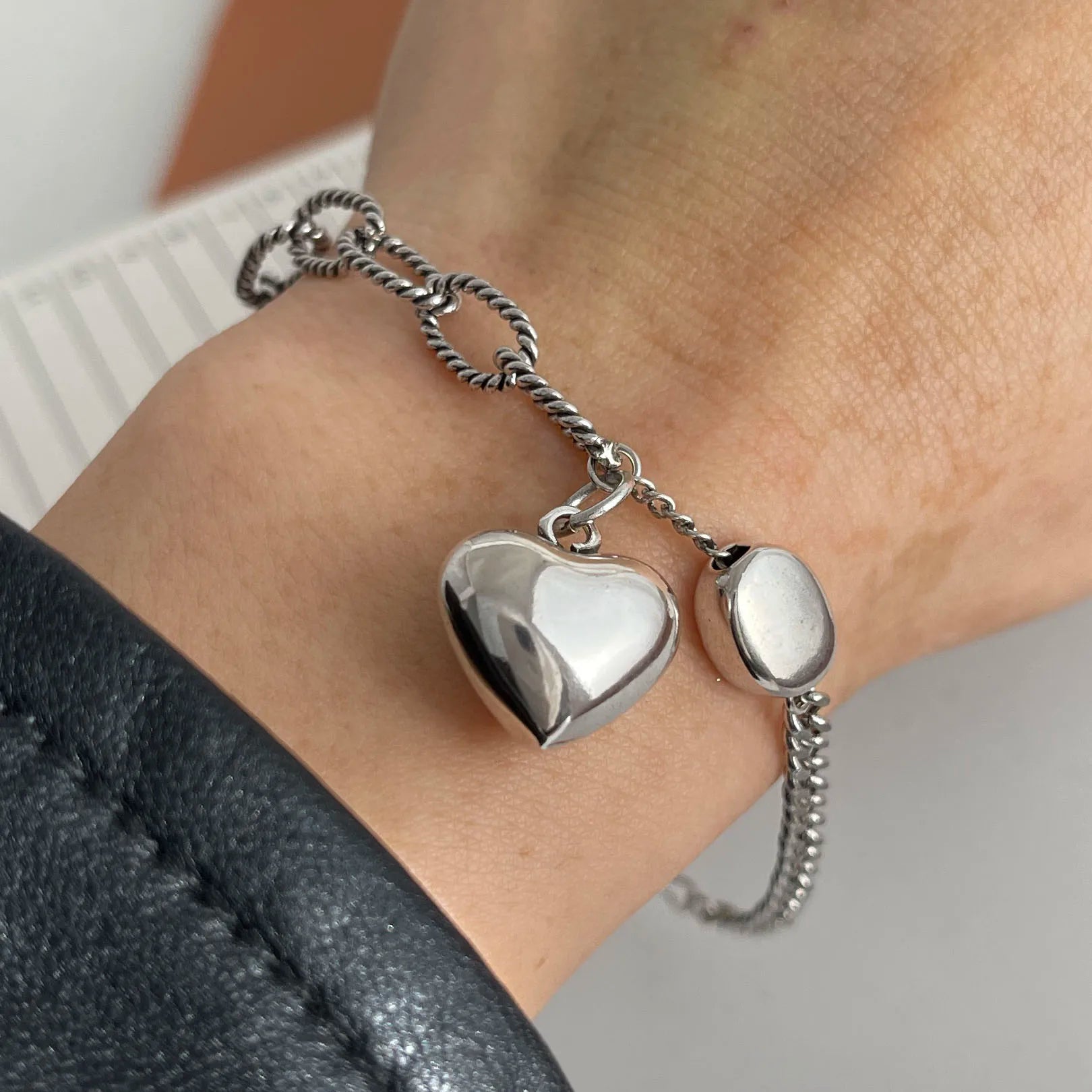 100 % massives 925er-Sterlingsilber-Retro-Armband für Damen und Herren, handgefertigtes Vintage-Herz-Armband, Geburtstagsgeschenk