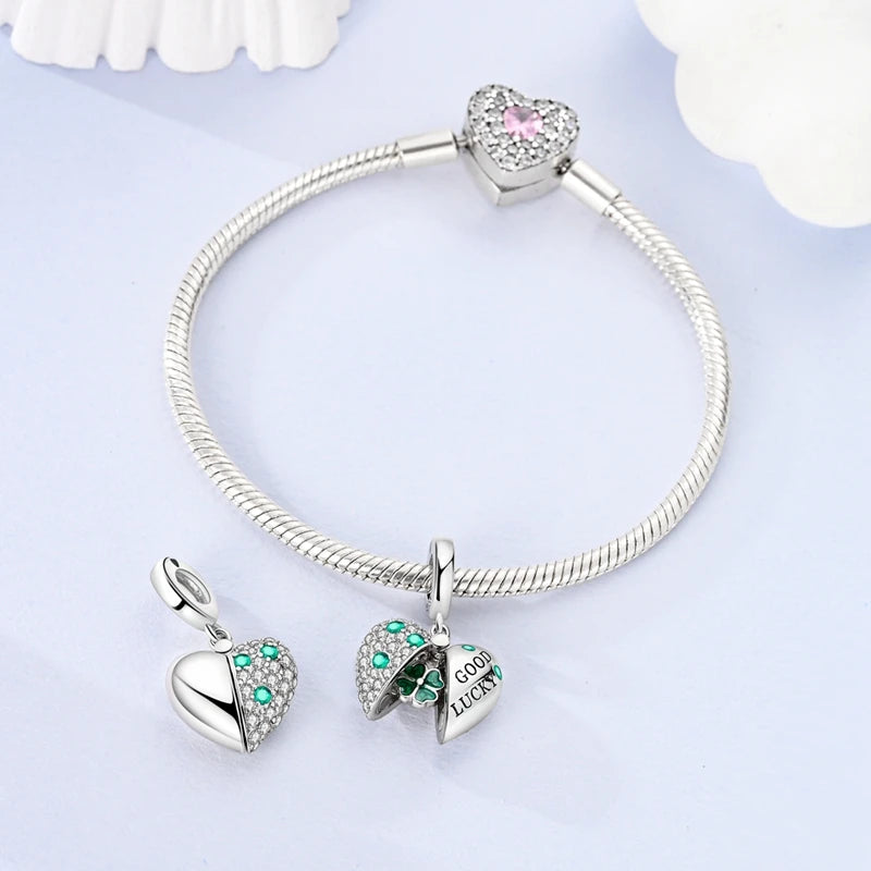 Neu im 925er-Sterlingsilber, grüne Charms, Perlen, Frosch, Kleeblatt, Schildkröte, Anhänger, Schmuck, passend für Original-925-Armbänder für Frauen, DIY-Geschenk