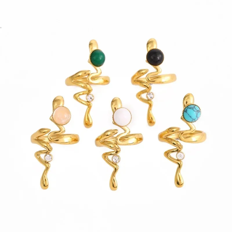 Neue Natürliche Stein Zirkon Schlange Ringe Für Frauen Edelstahl Retro Vintage Öffnung Hochzeit Ring Mode Schmuck Geschenke