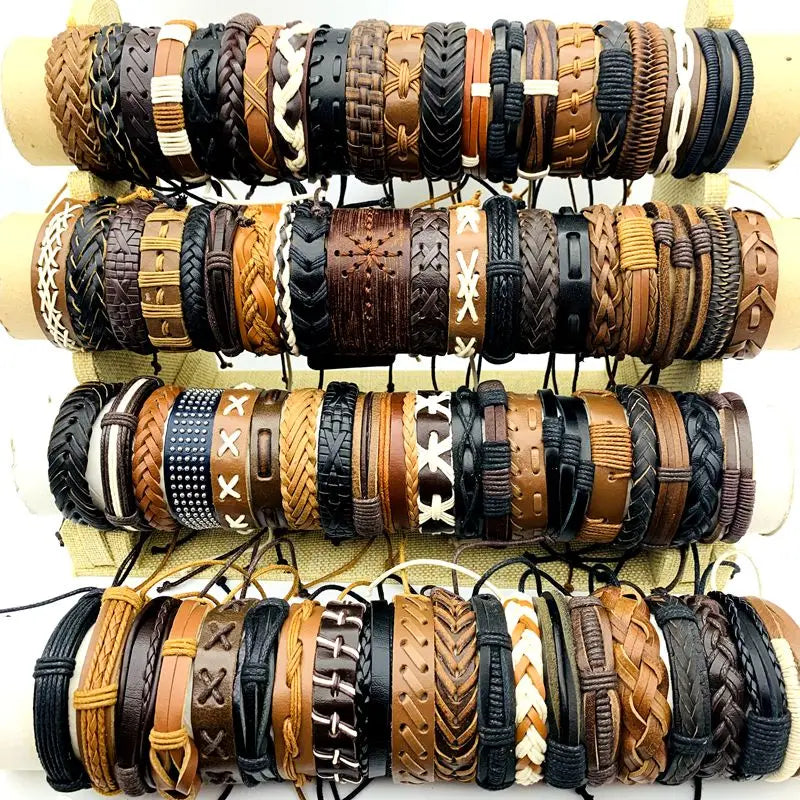 10/20/30/50/100PCs Leder Manschette Armbänder Handgemachte Retro Armreif Armbänder Schwarz/Braun Mode schmuck Party Geschenk Großhandel Lot