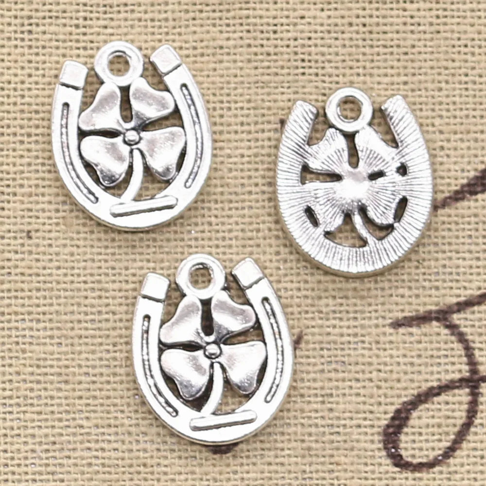 12 Stück Charms Hufeisen Glücksklee 18x15mm Antikherstellung Anhänger passend, Vintage tibetische Bronze Silber Farbe, DIY handgefertigter Schmuck