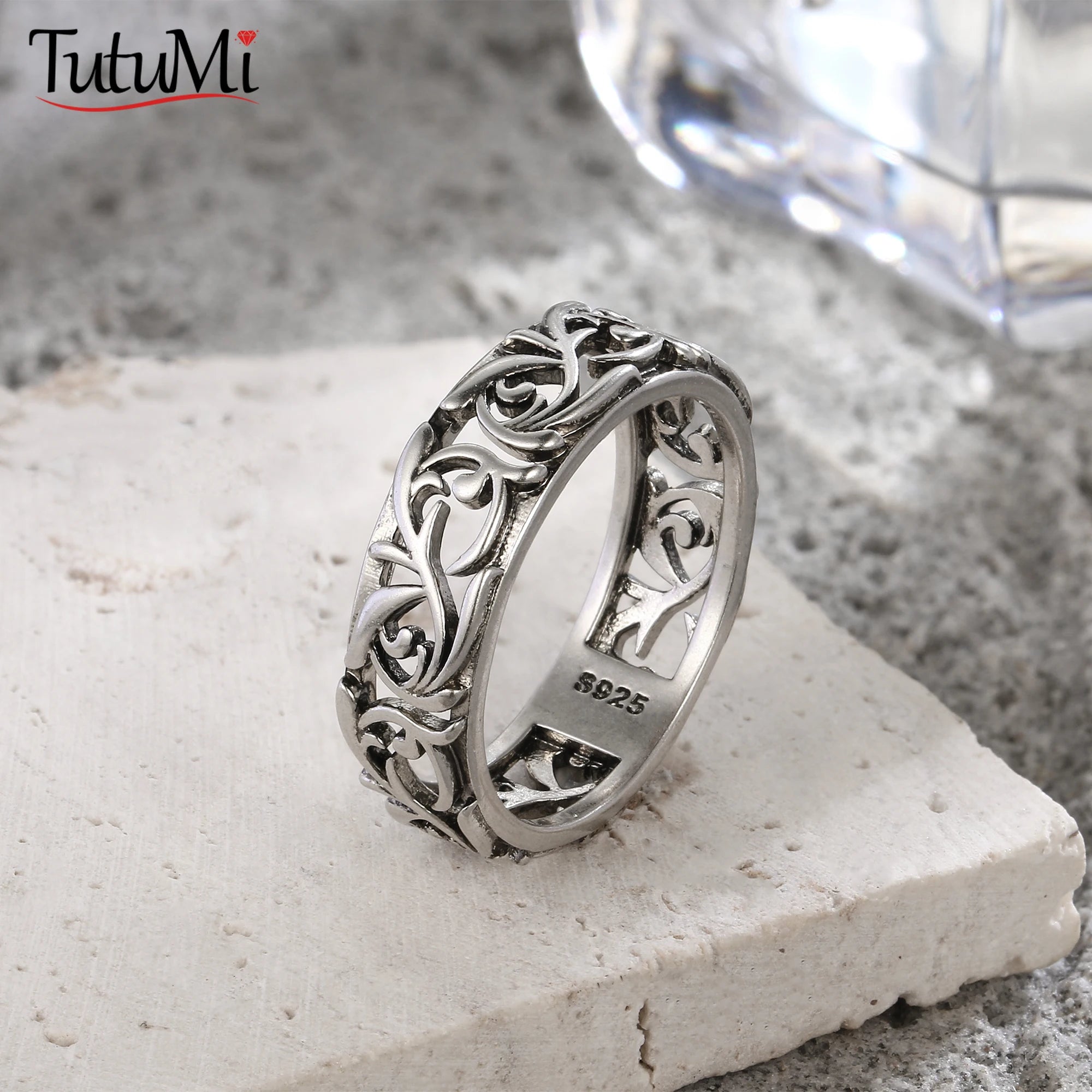 Ringe aus 925er-Sterlingsilber, ausgehöhlt, Vintage-Blumenform, mit Retro-Silber, Hip-Pop, coole Ringe, edler Schmuck, Geschenk für Damen und Herren