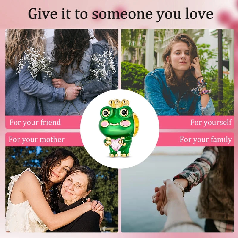 Neu im 925er-Sterlingsilber, grüne Charms, Perlen, Frosch, Kleeblatt, Schildkröte, Anhänger, Schmuck, passend für Original-925-Armbänder für Frauen, DIY-Geschenk