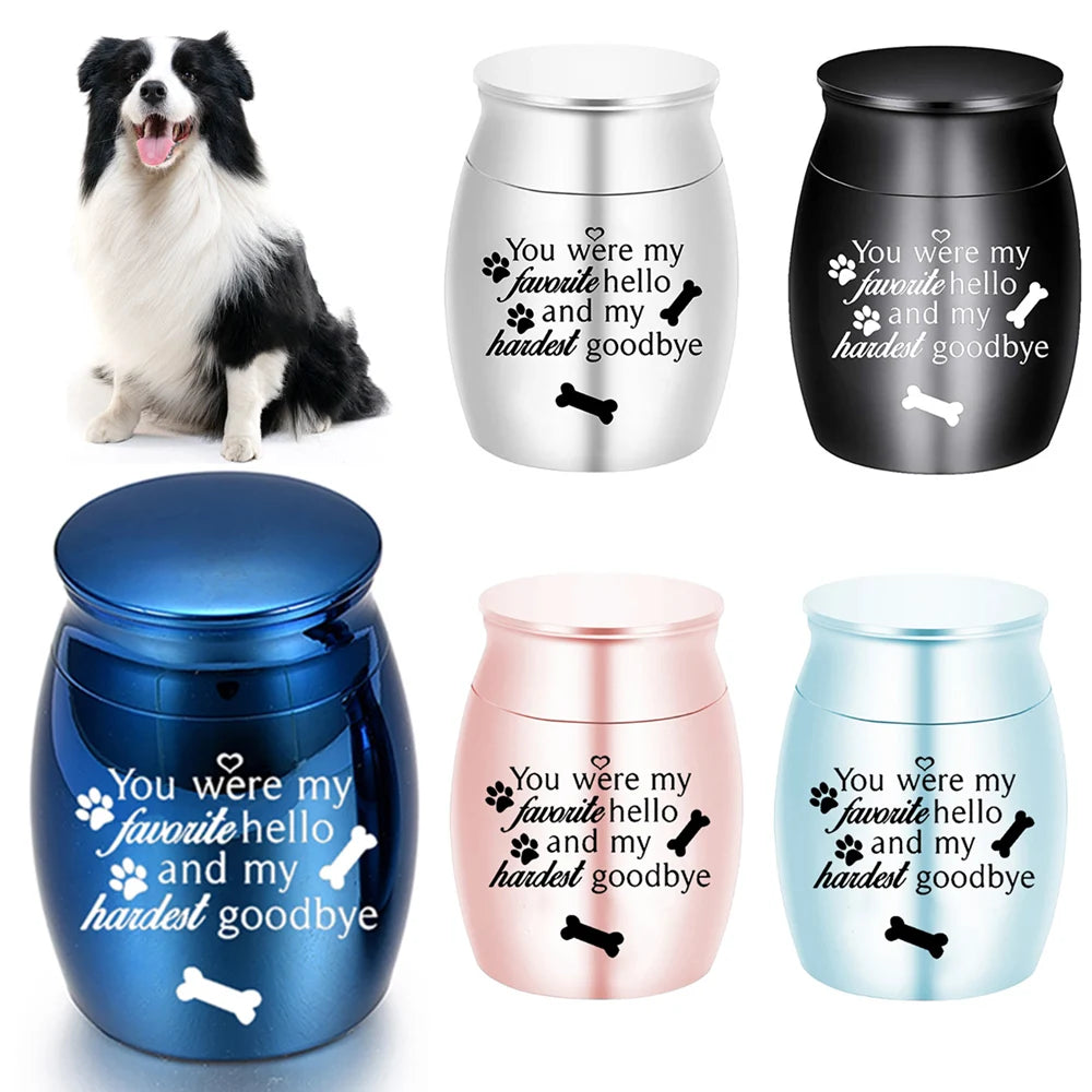 Haustier Denkmal kleine Urnen für Hund Asche, 1,57 Zoll Mini Aluminium legierung Einäscherung Urne, Haustier Pfote drucken Andenken Urne für Asche