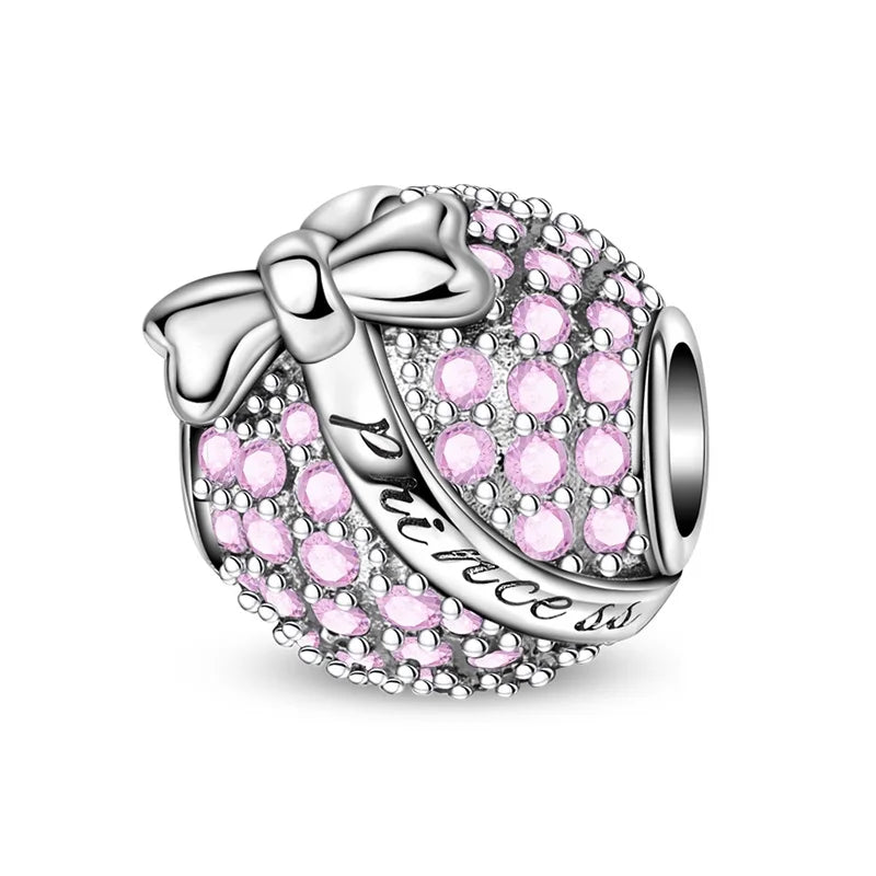 Rosa Charms aus 925er-Sterlingsilber, Perlen, Schmetterling, Parfümflasche, Krone, herzförmiger Zirkon, Charms für Frauen, feiner DIY-Schmuck, Geschenke