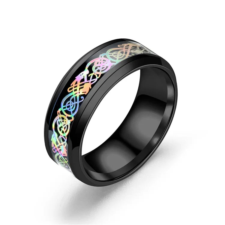20 Farben Herrenschmuck Rot Blau Schwarz Drache Inlay Comfort Fit Edelstahlringe für Hochzeit Breite 8 mm