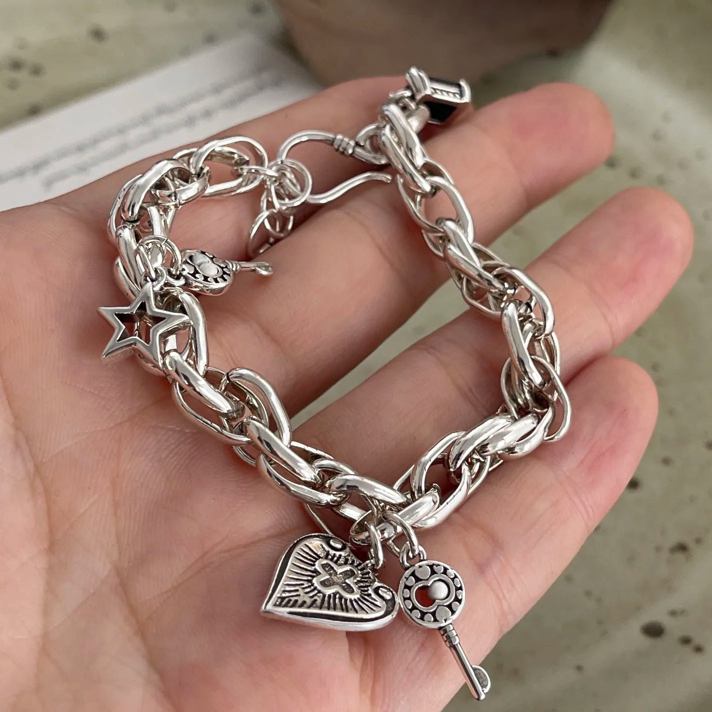 100 % massives 925er-Sterlingsilber-Retro-Armband für Damen und Herren, Vintage, handgefertigt, Vintage-Stil, Herz-Kreuz-Muster-Armband, Geburtstagsgeschenk