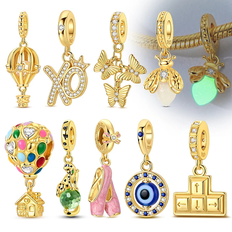 Original-Charm-Perlen aus 925er-Sterlingsilber, leuchtender, leuchtender Glühwürmchen-Schmetterlings-Anhänger für Armband-Charm-Schmuck