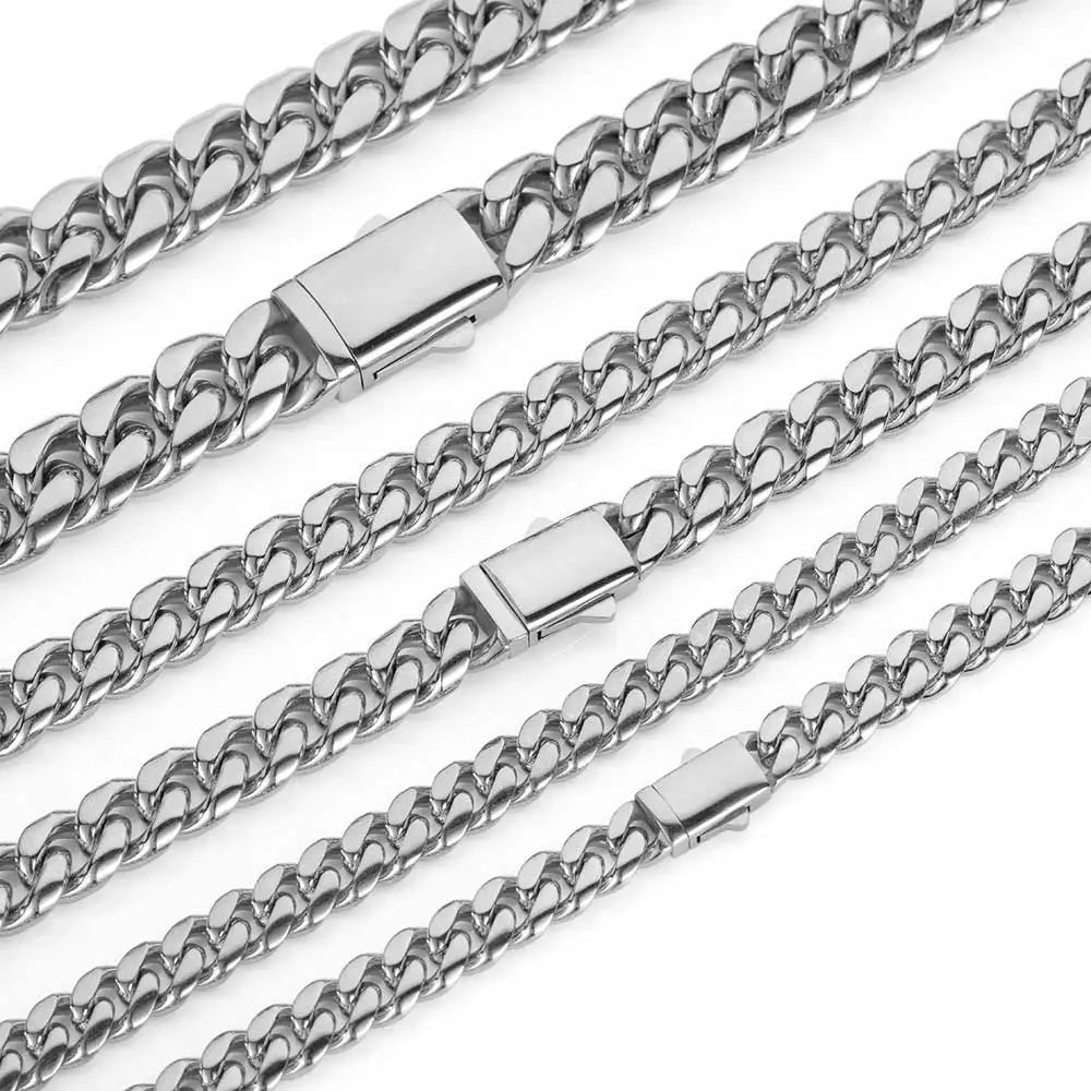 Hohe Qualität, Breite 8–14 mm, Edelstahl, goldfarben, kubanische Kette, wasserdicht, für Herren und Damen, Curb Link-Halskette, verschiedene Größen