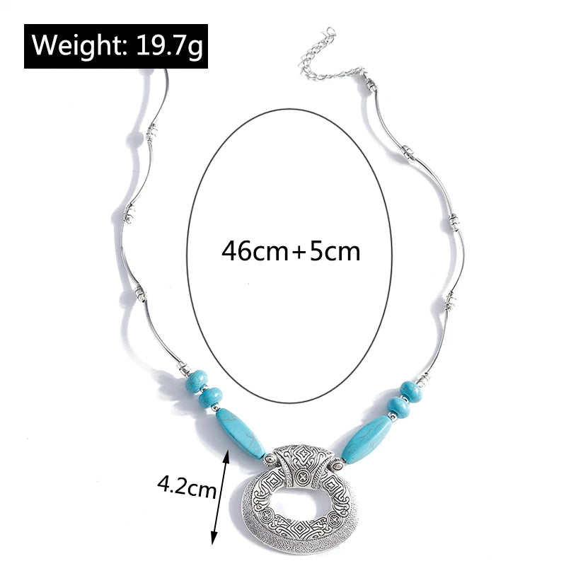 Ethnische Antike Silber Farbe Mond Choker Halsketten für Frauen Boho Türkis Halskette Mädchen Partei Schmuck Geschenke