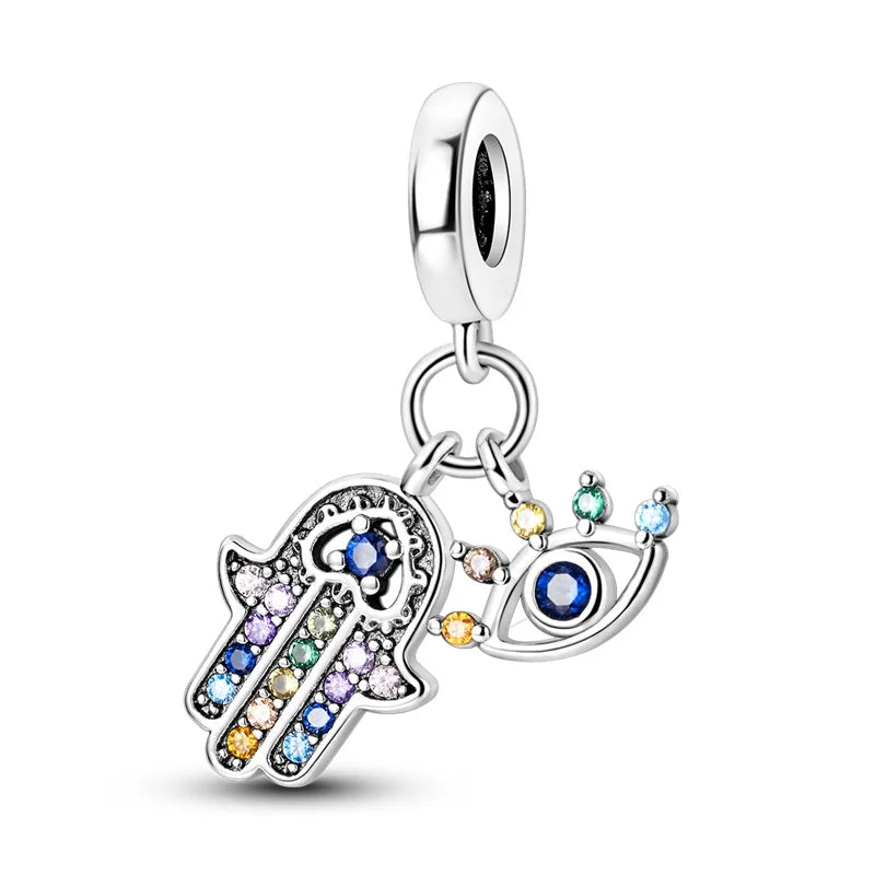 Heiße Verkäufe 925 Sterling Silber Charms Perlen Teufel Auge Fatimas Hand Kreuz Perlen Fit Original Armband Frauen DIY schmuck Geschenke