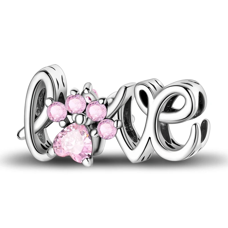 Rosa Charms aus 925er-Sterlingsilber, Perlen, Schmetterling, Parfümflasche, Krone, herzförmiger Zirkon, Charms für Frauen, feiner DIY-Schmuck, Geschenke