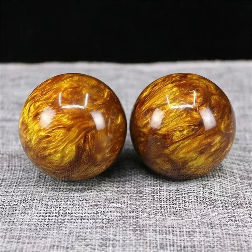 5cm goldene Seide See weide Hand Massage Ball Blut Bernstein Harz senkt Blutdruck Jade Baoding Ball Fitness Handball