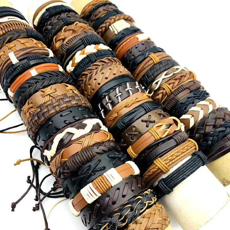 10/20/30/50/100PCs Leder Manschette Armbänder Handgemachte Retro Armreif Armbänder Schwarz/Braun Mode schmuck Party Geschenk Großhandel Lot