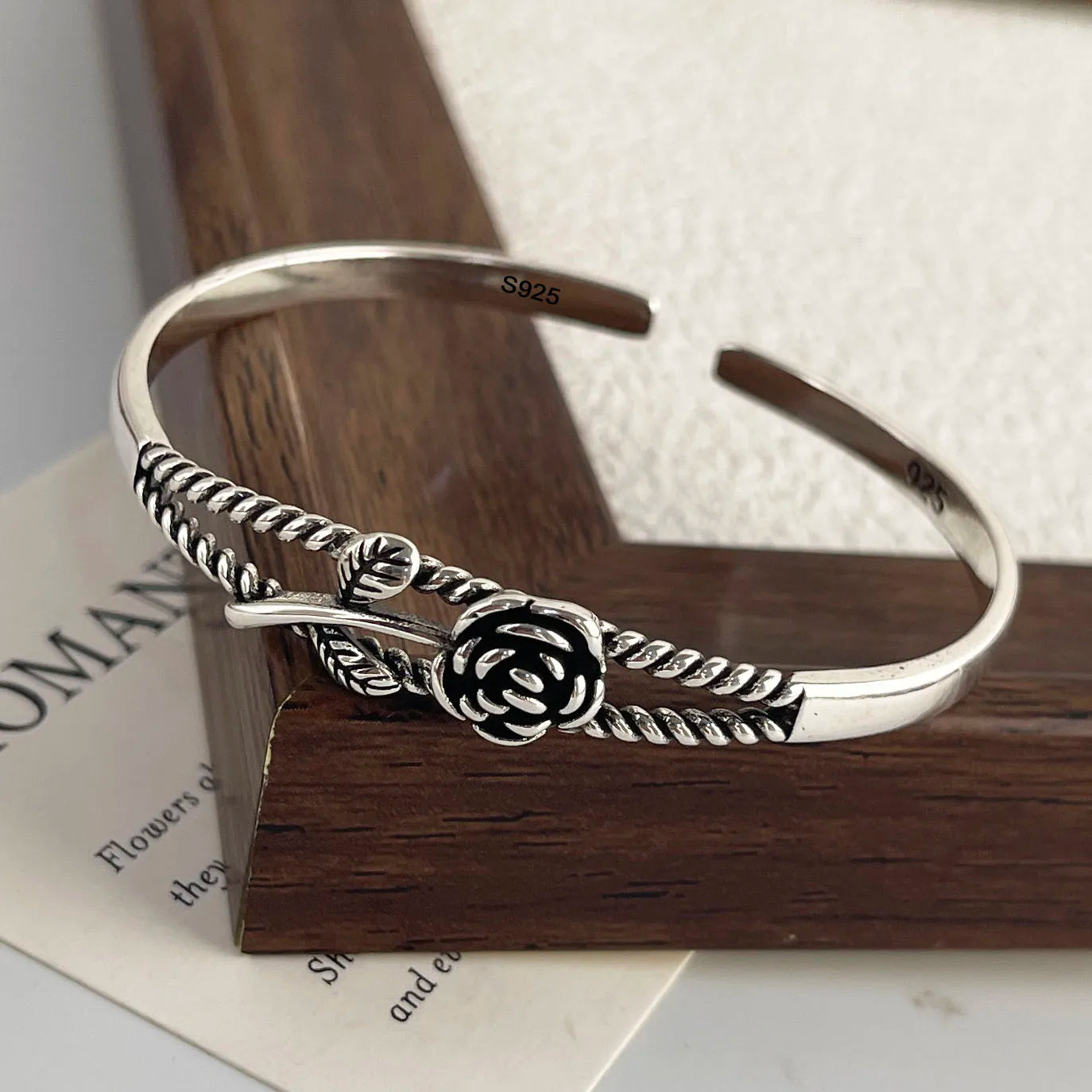 100 % massives 925er Sterlingsilber-Metallarmband für Damen, Vintage, handgefertigt, schlichtes Retro-Blumenkettenarmband, Geburtstagsgeschenk, Party