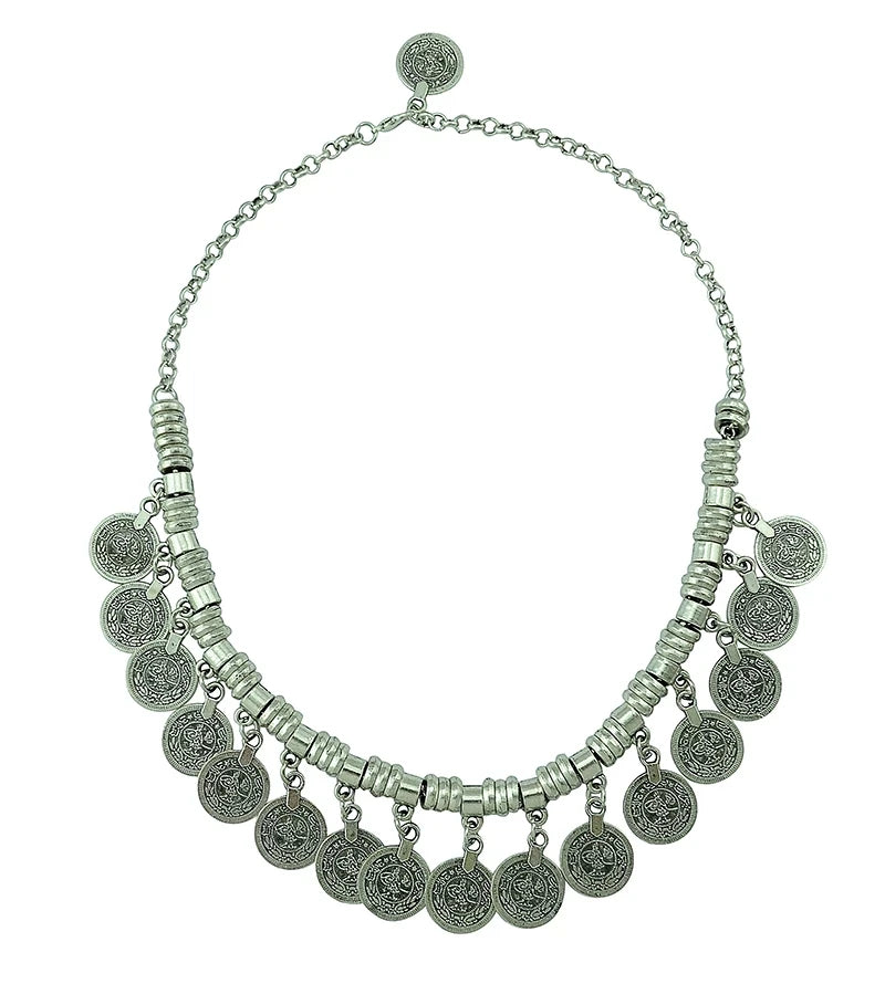 Afghanische Vintage Silber Farbe Legierung Halsketten Perlen Geometrische Form Münze Quaste Anhänger Klobige Halsketten für Boho Gypsy Türkisch