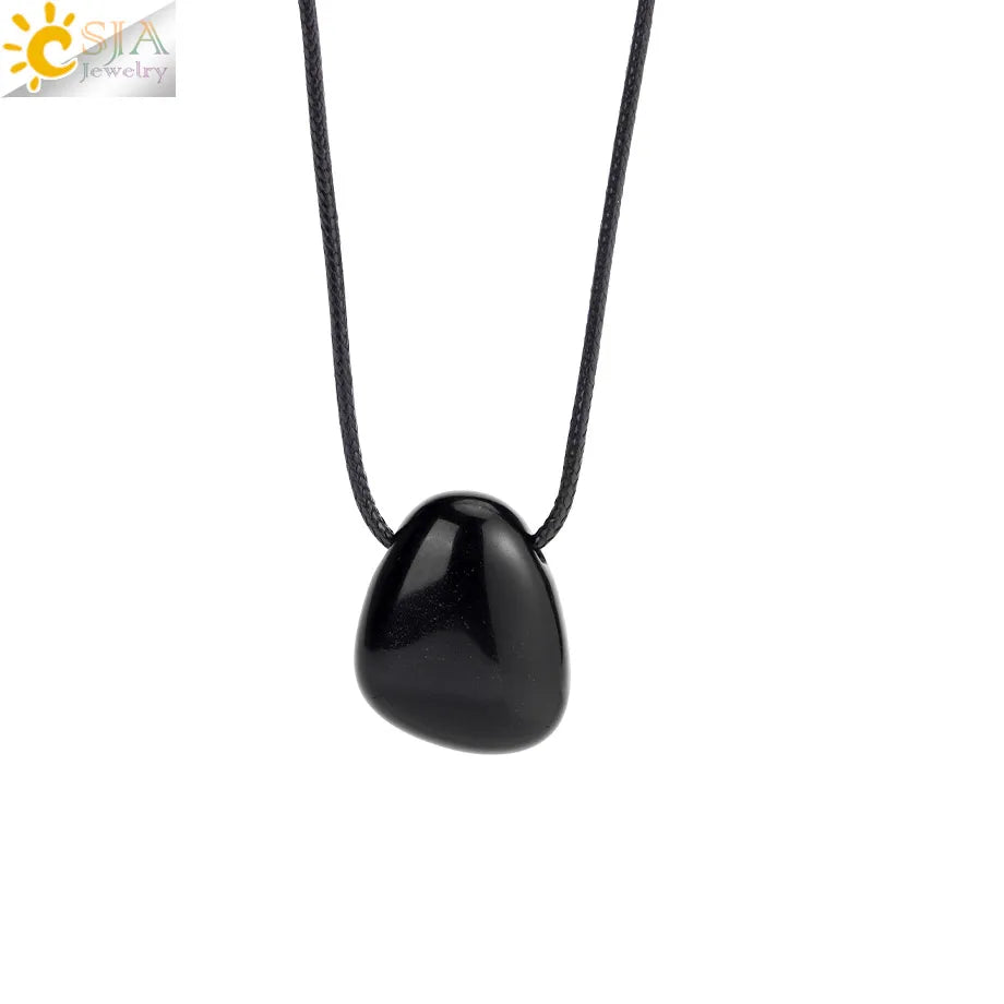 CSJA Naturstein Nugget Anhänger Halskette für Mann Heilung Kristall Amethysten Tigerauge Rhodonit Rosenquarz Charms Schmuck H551