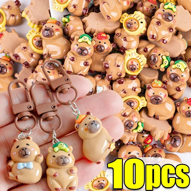 1-10Pcs Lustige Cartoon Capybara Schlüsselanhänger Frauen Männer Charme Harz Glänzend Flatback Tier Anhänger Schlüsselring Schmuck, Die Entdeckungen