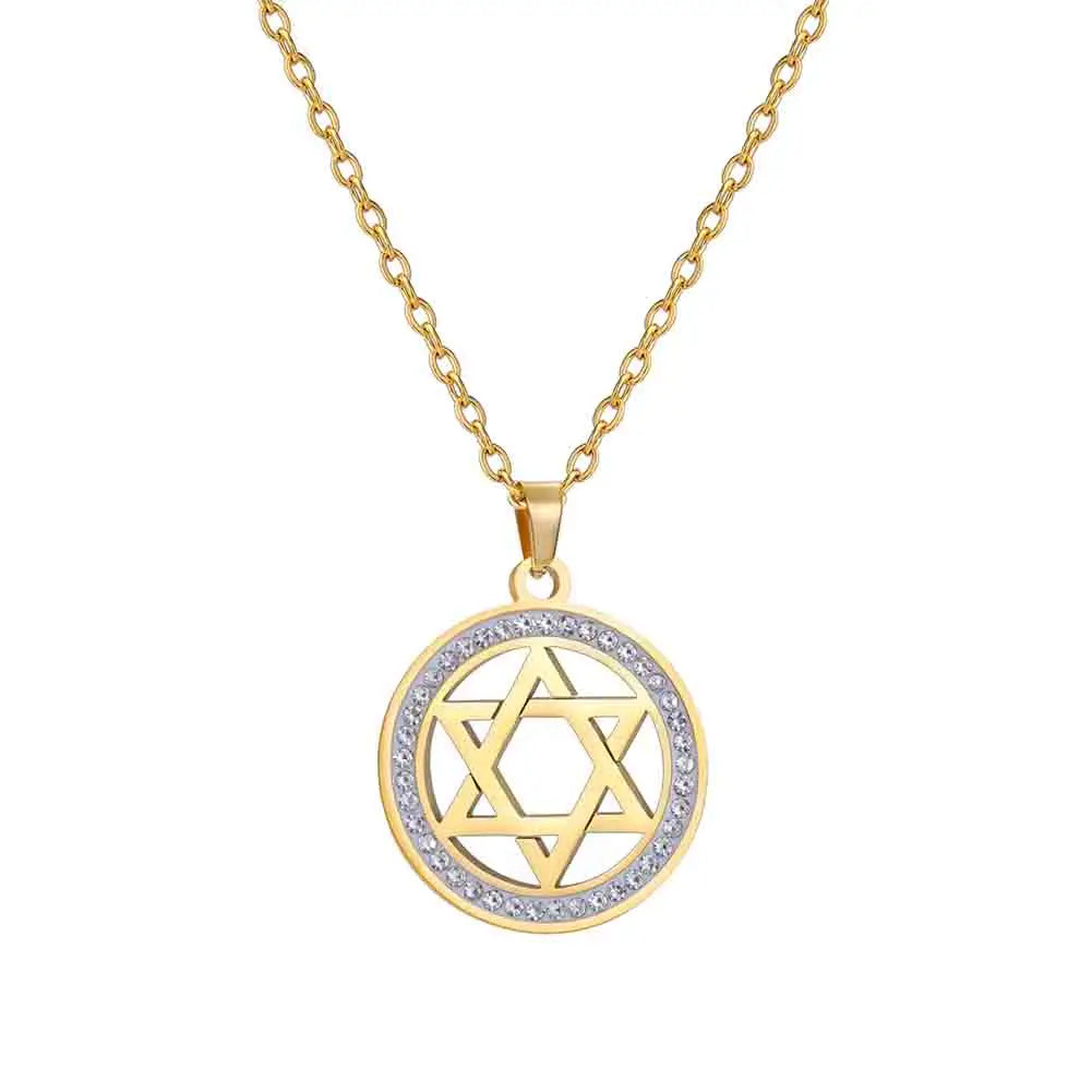 LIKGREAT Stern von David Edelstahl Vintage Halskette klar Zirkon runde Anhänger Halsketten Schmuck Hochzeits geschenk für Frauen Männer