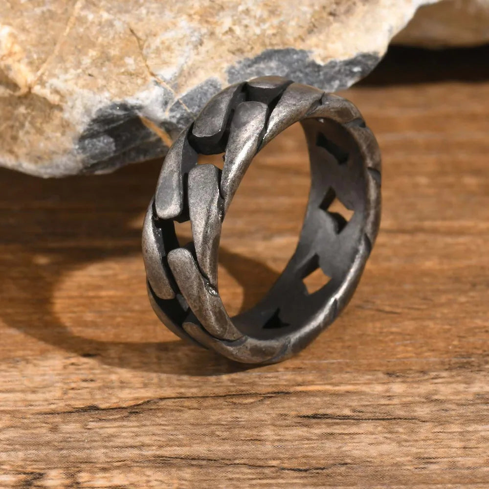 Vnox Herren Vintage oxidierte Edelstahlringe, Gliederförmiges Fingerband, Punk Rock Male Alliance