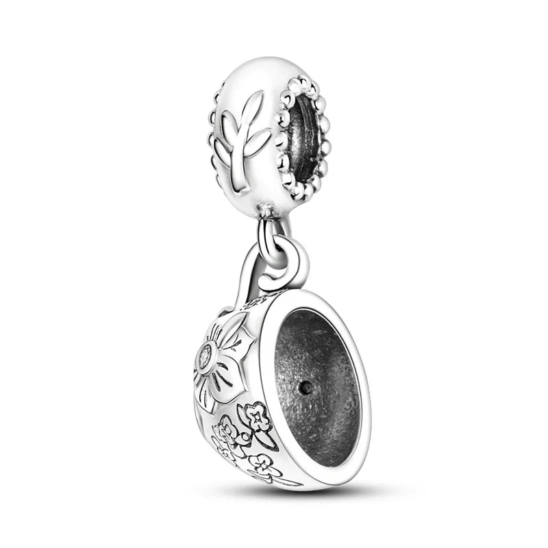 Echtes 925 Sterling Silber Buch Und Kaffeetasse Charms Fit Original Pand 3mm Armband Anhänger Perlen Frauen Edlen schmuck