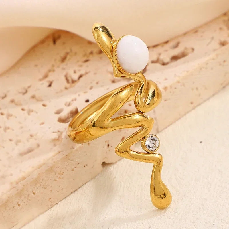 Neue Natürliche Stein Zirkon Schlange Ringe Für Frauen Edelstahl Retro Vintage Öffnung Hochzeit Ring Mode Schmuck Geschenke
