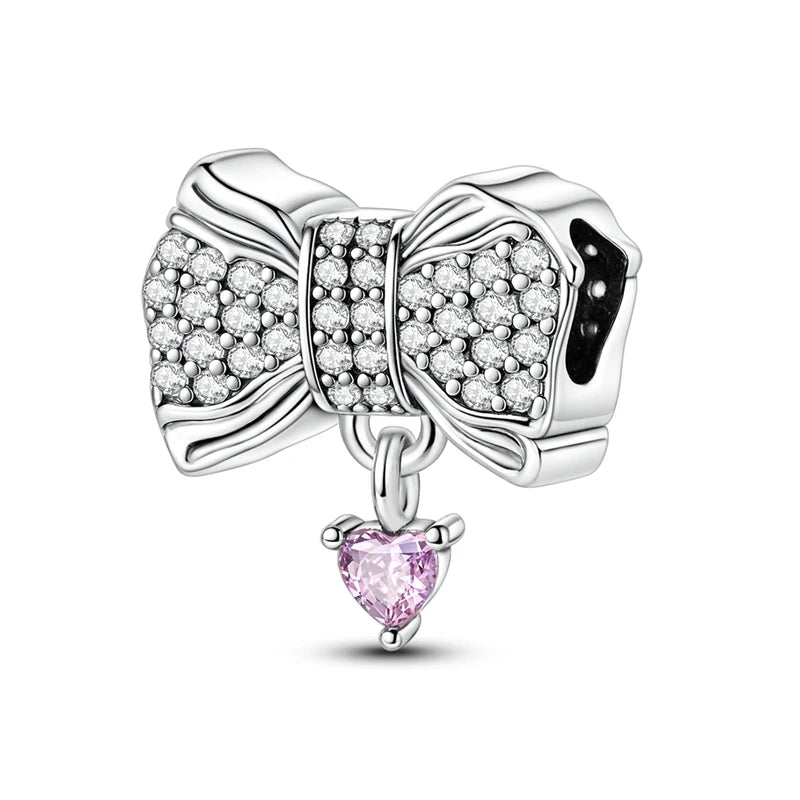 Rosa Charms aus 925er-Sterlingsilber, Perlen, Schmetterling, Parfümflasche, Krone, herzförmiger Zirkon, Charms für Frauen, feiner DIY-Schmuck, Geschenke