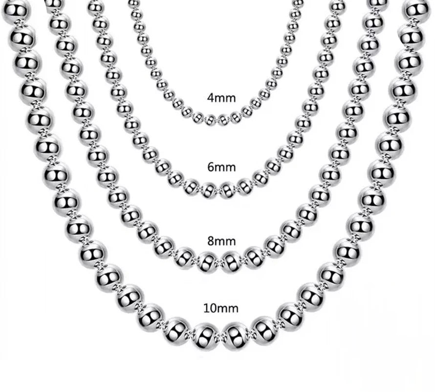Andara 925 Sterling Silber 4 MM/6 MM/8 MM/10 MM Glatte Perlen Kugel Kette Halskette für Frauen Männer Mode Schmuck