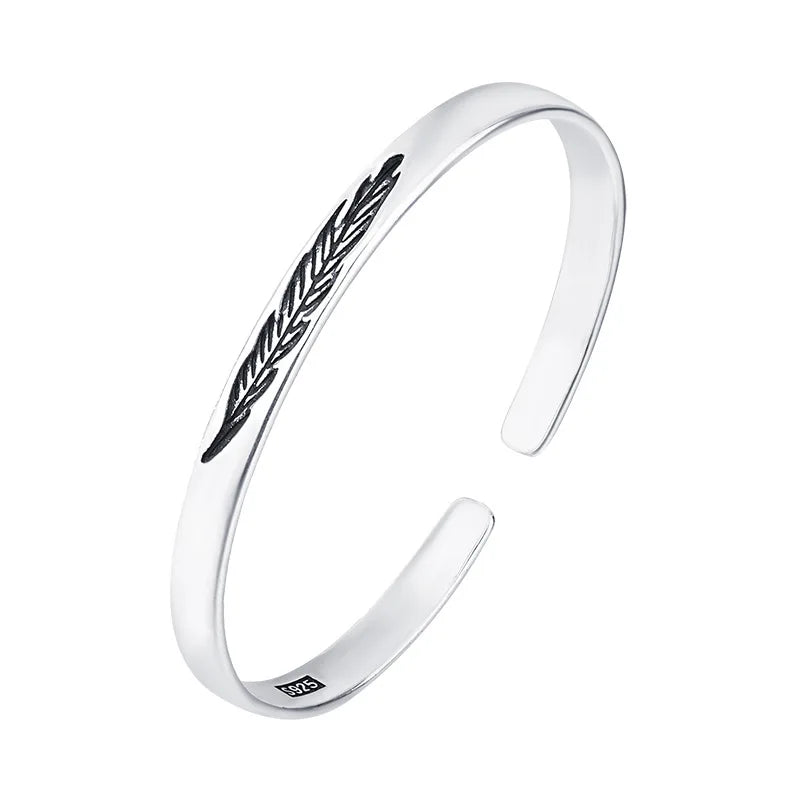 Neue Ankunft Retro Einfache Feder Armreifen 925 Sterling Silber Temperament Persönlichkeit Beliebte Öffnung Armbänder TYB304