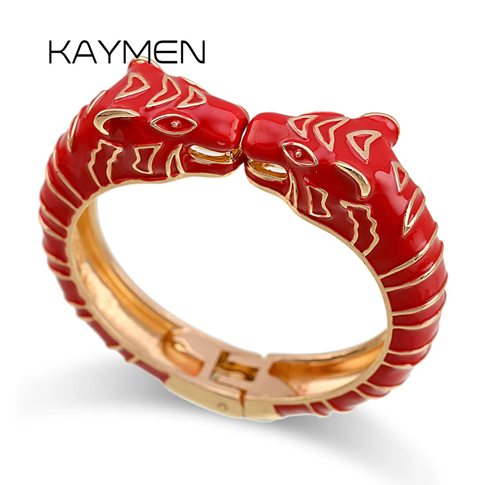 Kaymen neue Emaille bunte Tiger Armreif Manschette Armband für Frauen Mädchen Aussage mehrfarbige Mode Armreif Schmuck 15 Farben