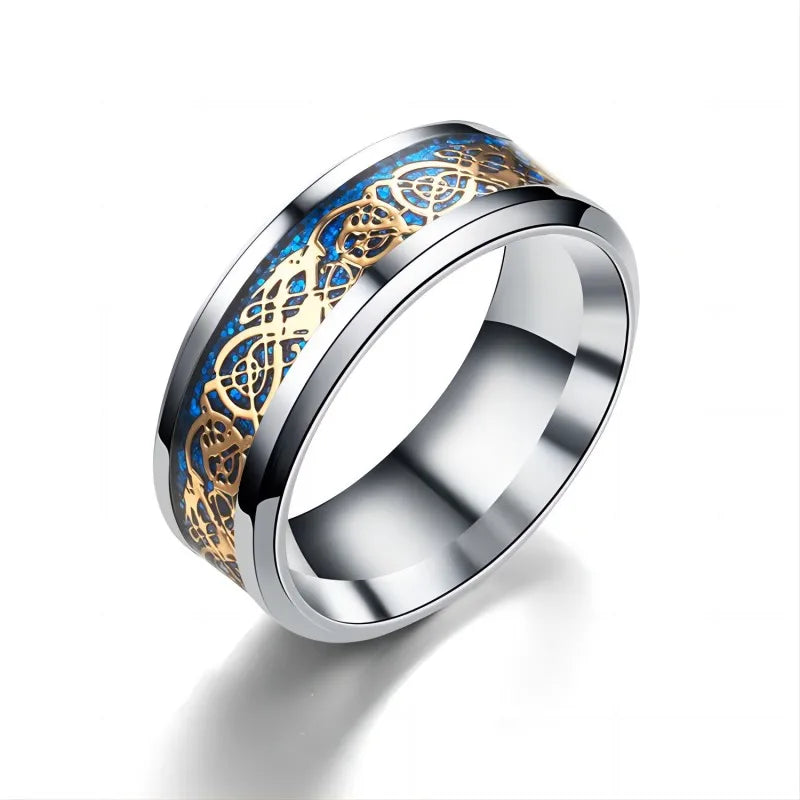 20 Farben Herrenschmuck Rot Blau Schwarz Drache Inlay Comfort Fit Edelstahlringe für Hochzeit Breite 8 mm