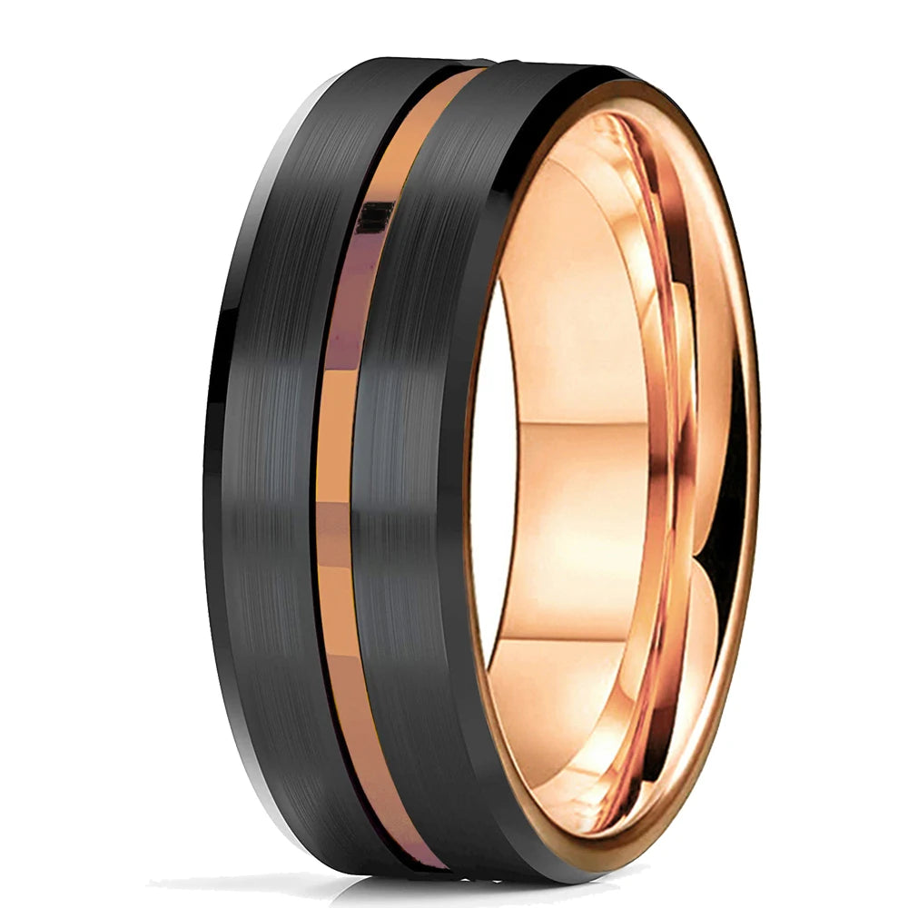 Moderne 8mm Schwarz Titan stahl Ringe für Männer Frauen Nut Facetten Edelstahl Männer Ring Hochzeit Band schmuck Großhandel
