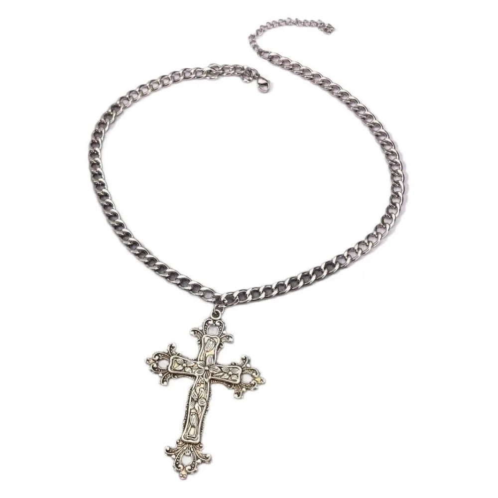 Vintage Punk Gothic Kreuz Anhänger Halskette Schwarz Große Frauen Lange Halsketten Metall Kette Schmuck Mode Accessoires Geschenk für Männer
