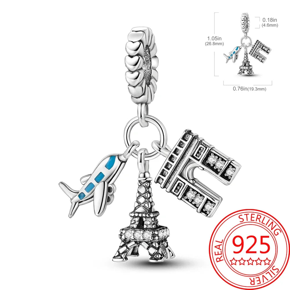Kreativer Doppel-Charm aus 925er-Sterlingsilber, Eiffelturm, goldenes Herz, passend für DLY-Armbänder, Halsketten, Damen-Dating-Schmuck-Accessoires