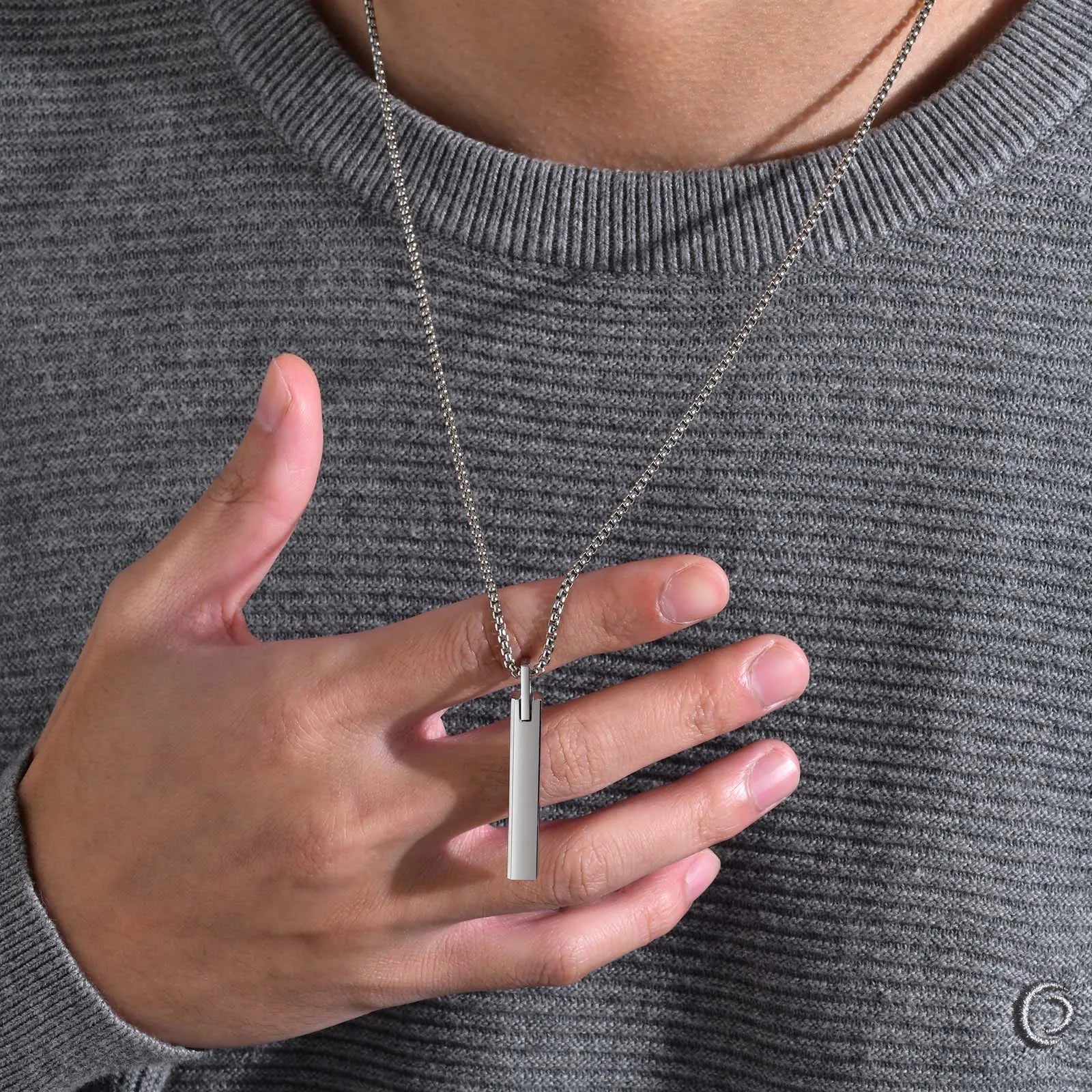 Wasserdichte 3D-Halsketten mit vertikaler Balken für Männer, minimalistischer geometrischer Anhänger aus Edelstahl mit Box-Kette, männlicher Kragenschmuck