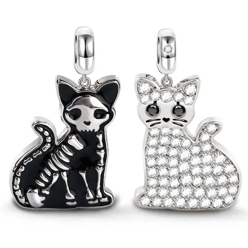 Heiße Verkäufe 925, schwarzer Tier-Anhänger, Serie Gothic-Skelett, Katze, Damenschmuck, geeignet für DIY-Armbänder, Halsketten, Zubehör