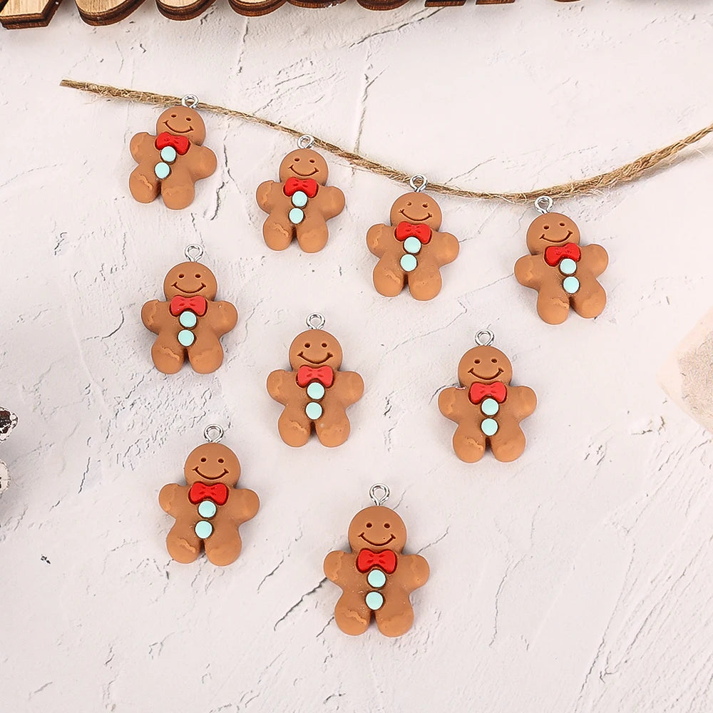 10 Stück Weihnachten Lebkuchenmann Weihnachtsmann Charms Harz Anhänger Charms für Ohrring Armband Schlüsselanhänger Kinderspielzeug Diy Schmuckherstellung