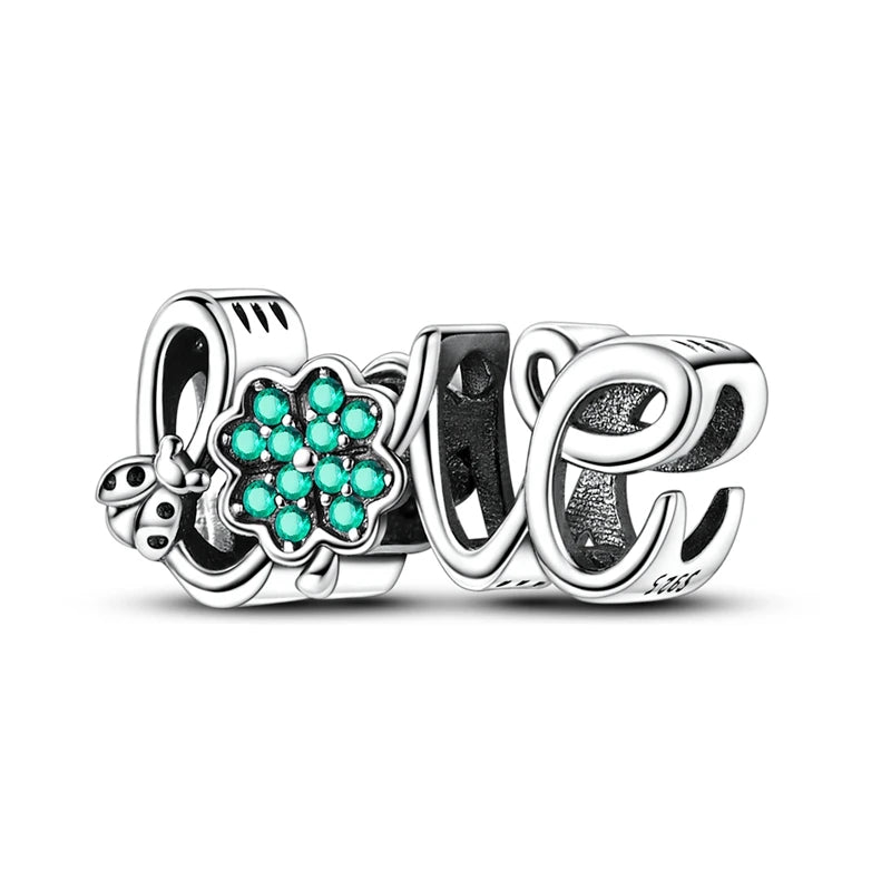 Neu im 925er-Sterlingsilber, grüne Charms, Perlen, Frosch, Kleeblatt, Schildkröte, Anhänger, Schmuck, passend für Original-925-Armbänder für Frauen, DIY-Geschenk