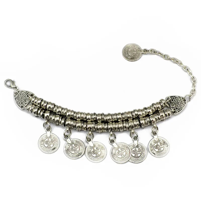 Mode Ethnische Gypsy Paar Armbänder Armreifen Für Frauen Kette Link Münze Charme Quaste Vintage Strand Einstellbare Boho Armbänder