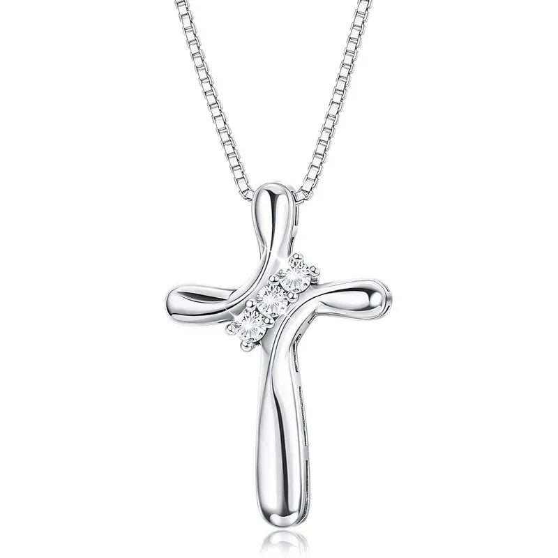 925 Sterling Silber Kreuz Halskette für Frauen 3 Stein Zirkonia Silber Kreuz Anhänger Halsketten mit 1 MM Box Kette, 18 Zoll