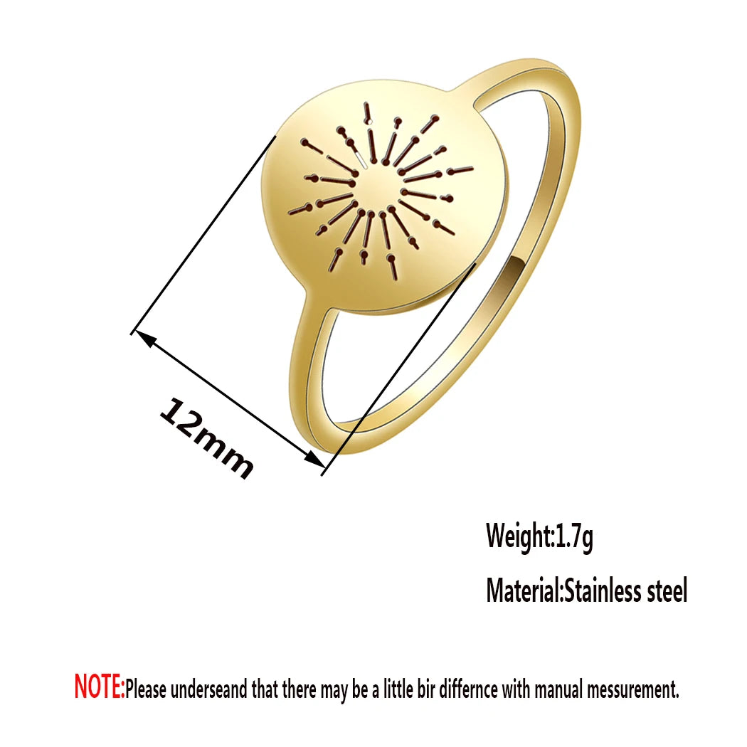 Initial minimalist ischen Edelstahl Starburst der Sonne Tarot Ring für Frauen Männer zierliche ovale Aussage Schmuck Geschenk