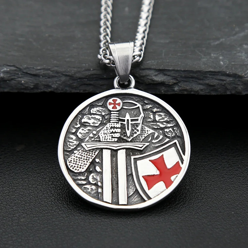 Vintage Rüstung Schild Ritter Templer Kreuz Anhänger Halskette Für Männer Edelstahl Mode Punk Amulett Schmuck Geschenk Dropshipping