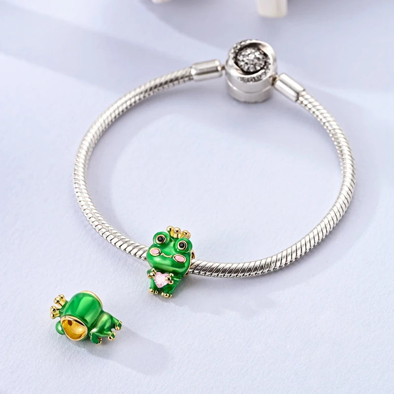 Neu im 925er-Sterlingsilber, grüne Charms, Perlen, Frosch, Kleeblatt, Schildkröte, Anhänger, Schmuck, passend für Original-925-Armbänder für Frauen, DIY-Geschenk