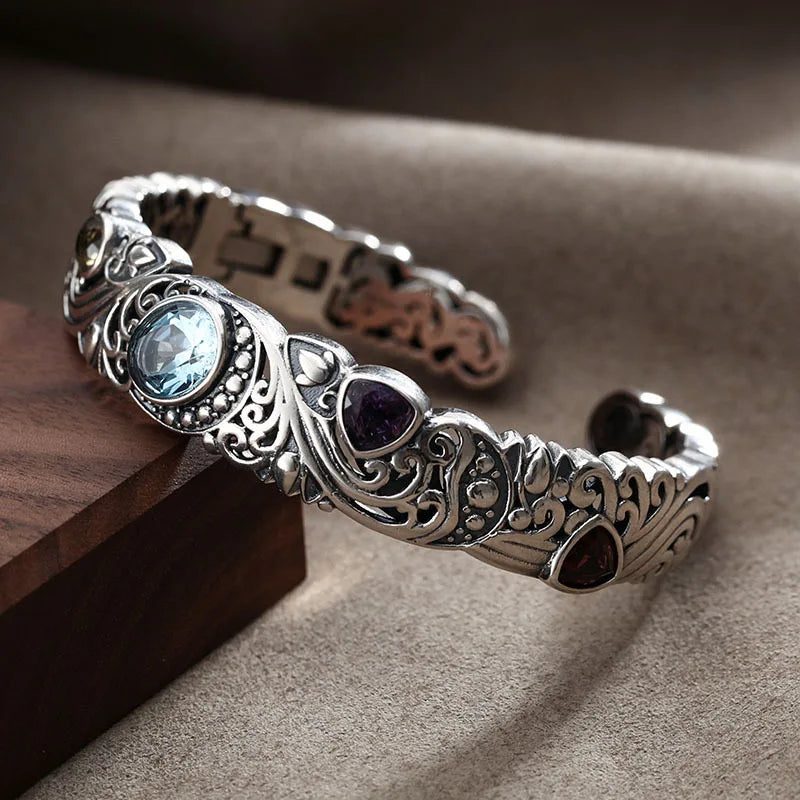 2024 neuen Stil Vintage Thai Silber glänzenden Kristall weiblichen Armreif Promotion Schmuck für Frauen Muttertag Geschenke nie verblassen