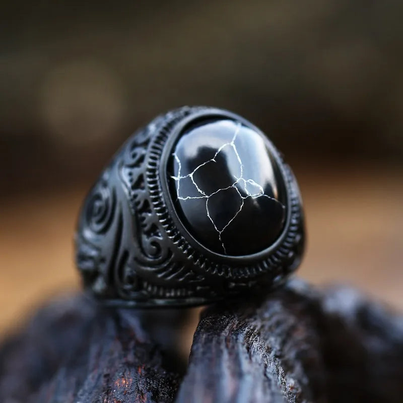 Vintage handgemachte türkische schwarze Zirkon Ringe Retro Männer Edelstahl Tigerauge Stein Ringe klassische Hochzeit Verlobung Schmuck