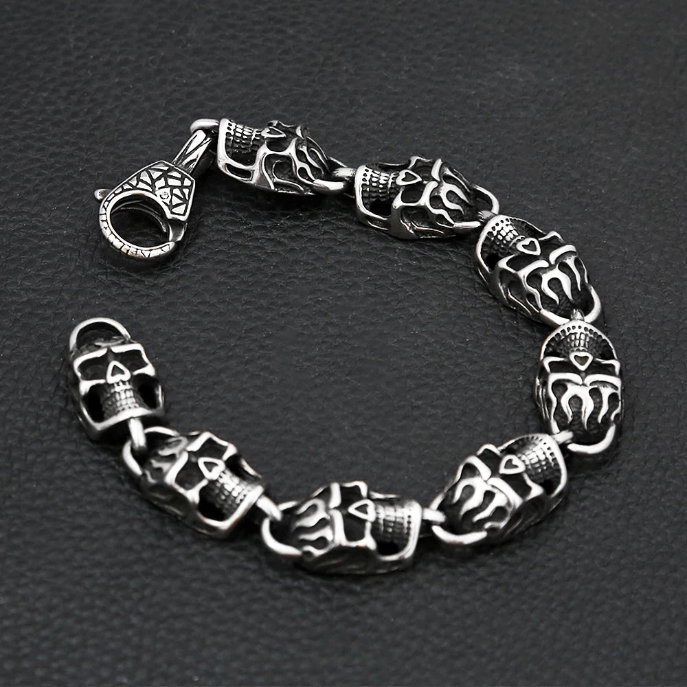 Gothic Vintage Edelstahl Schwarz Schädel Armband Für Männer Hip Hop Biker Kühlen Skeleton Armreifen Charme Partei Schmuck Dropshipping